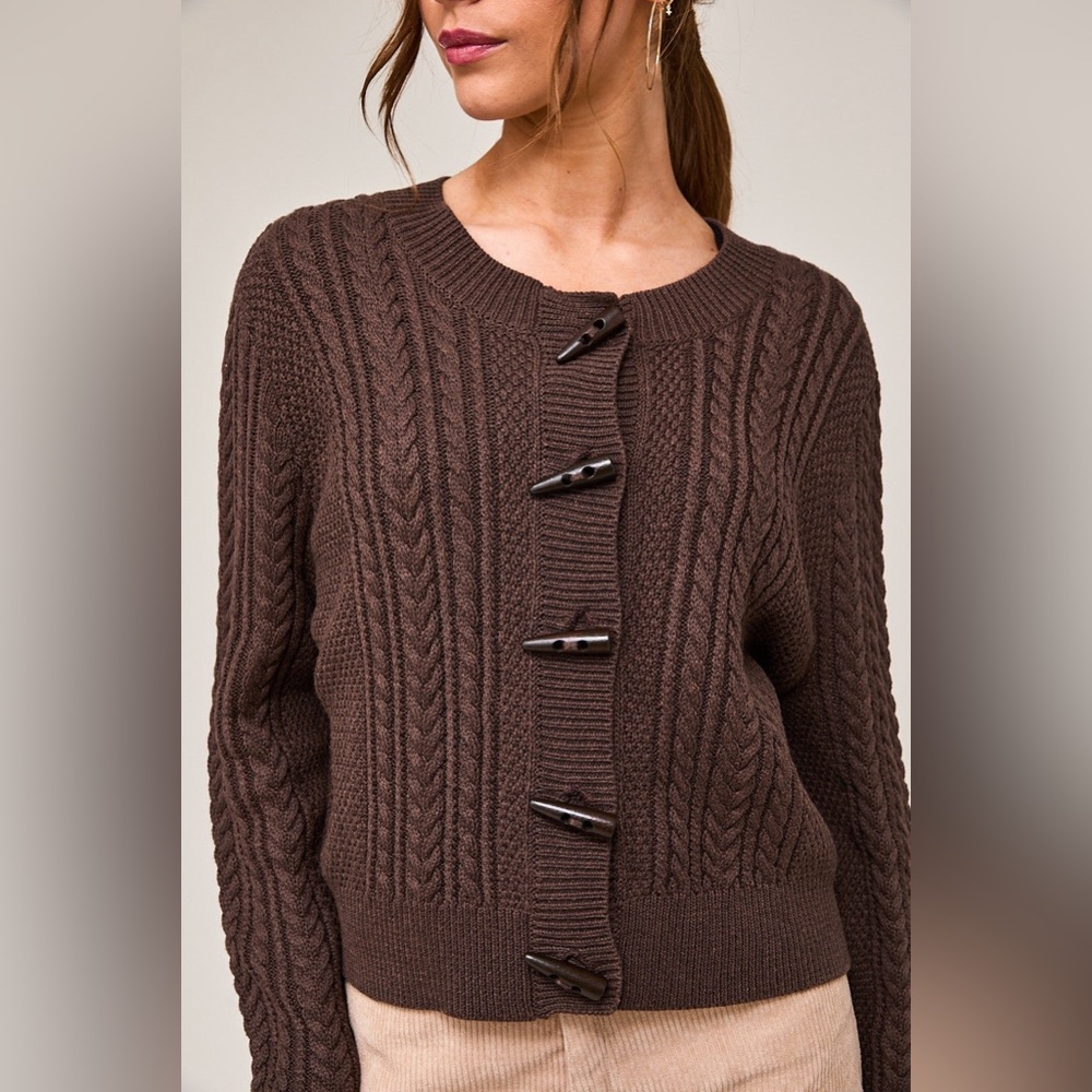 Le Lis Chocolate Brown Cable Knit Cardigan